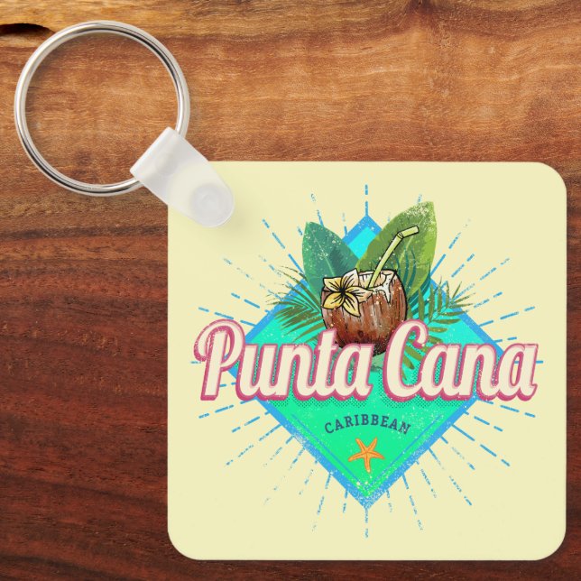 Punta Cana Caribbean Dominican Republic Retro Key Ring (Front)