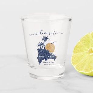 Punta Cana Custom Navy Minimalist Map Wedding Shot Glass