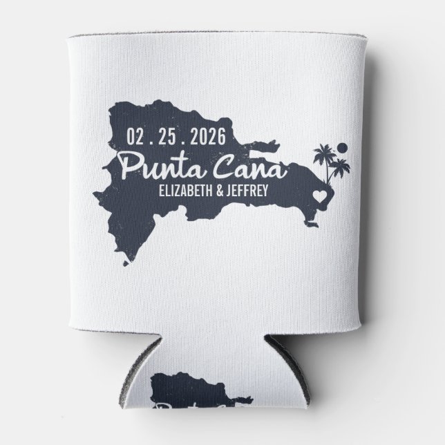 Punta Cana Custom Navy Wedding Minimalist Map Can Cooler (Front)