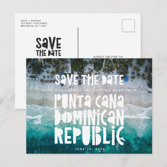 Punta Cana Dominican Beach Wedding Save the Date Announcement Postcard (Front/Back)
