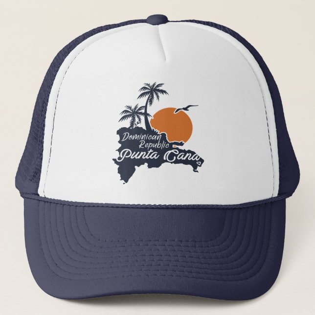 Punta Cana Dominican Map Navy Retro Sunset Trucker Hat (Front)