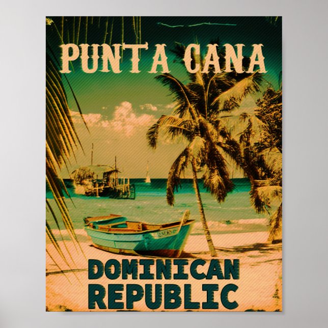 Punta Cana Dominican Palm Tree Beach Vintage Poster (Front)