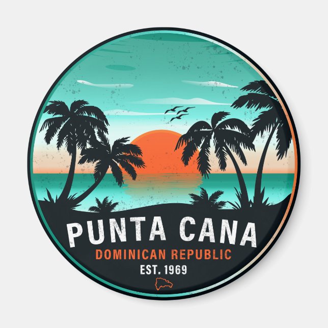 Punta Cana Dominican Palm Tree Retro Sunset 60s Magnet (Front)