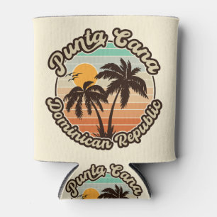 Punta Cana Dominican Palm Tree Retro Sunset 80s Can Cooler