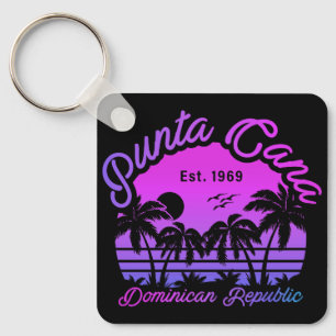 Punta Cana Dominican Palm Tree Retro Sunset 80s Key Ring