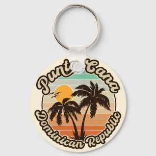 Punta Cana Dominican Palm Tree Retro Sunset 80s Key Ring