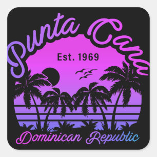 Punta Cana Dominican Palm Tree Retro Sunset 80s Square Sticker