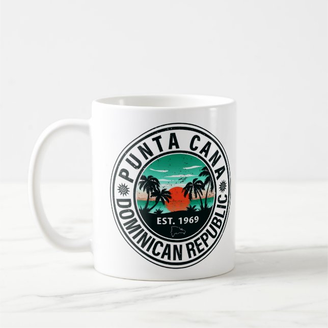 Punta Cana Dominican Palm Tree Retro Sunset Coffee Mug (Left)