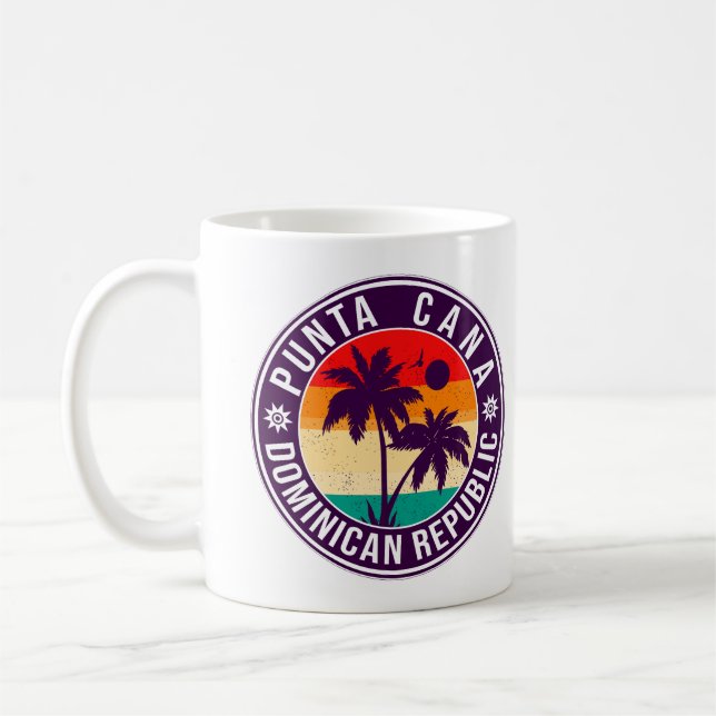 Punta Cana Dominican Palm Tree Retro Sunset Coffee Mug (Left)