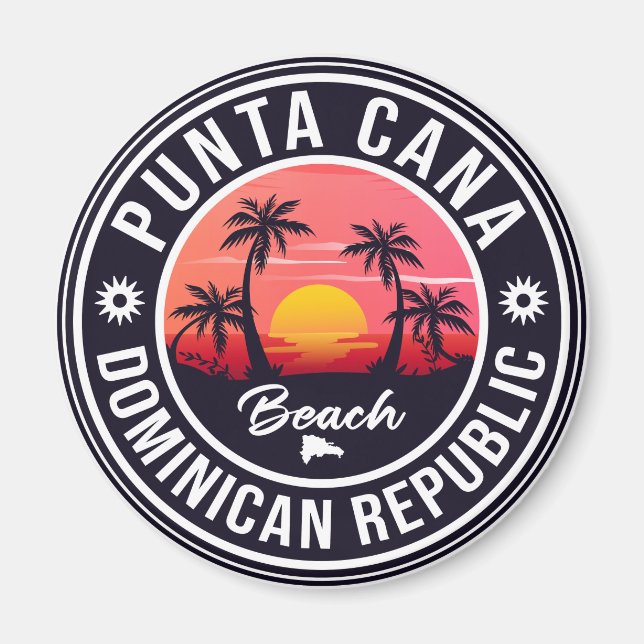 Punta Cana Dominican Palm Tree Retro Sunset Magnet (Front)