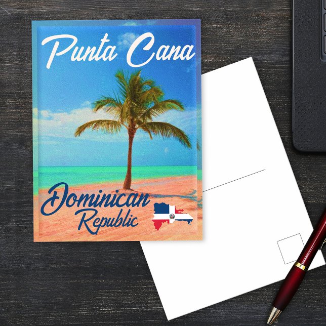 Punta Cana Dominican Palm Tree Retro Sunset Postcard (Creator Uploaded)
