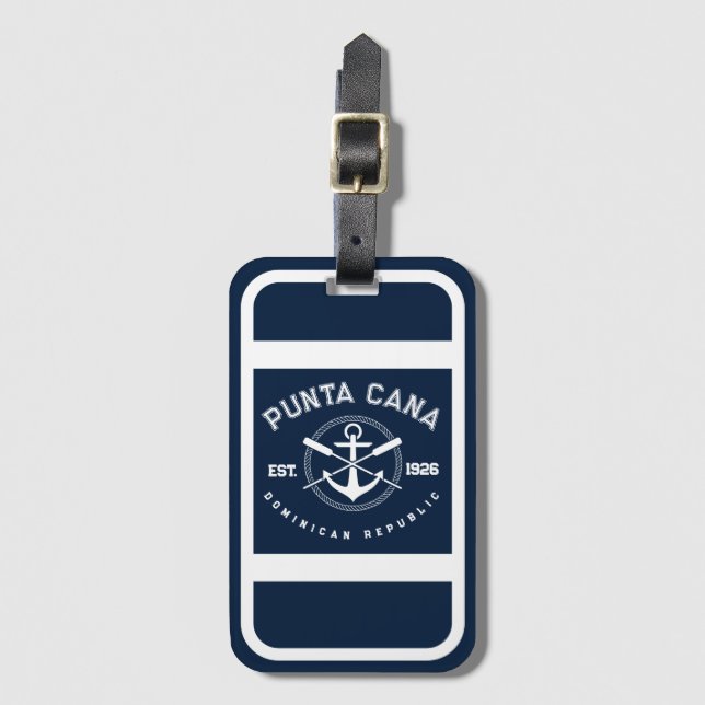 Punta Cana Dominican Republic Navy Oars Anchor Luggage Tag (Front Vertical)