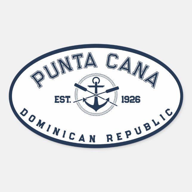 Punta Cana Dominican Republic Navy Oars Anchor Oval Sticker (Front)