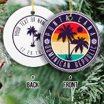 Punta Cana Dominican Retro Palm Trees Family Ceramic Ornament<br><div class="desc">Punta Cana Dominican Republic Tropical Retro Sunset design. Indulge in the nostalgia of Punta Cana with our vintage souvenir, designed specifically for seaside vacationers. Reminiscent of a bygone era, this design encapsulates the tranquillity and beauty of the cove, serving as a delightful reminder of your beachside getaway. You can customise...</div>