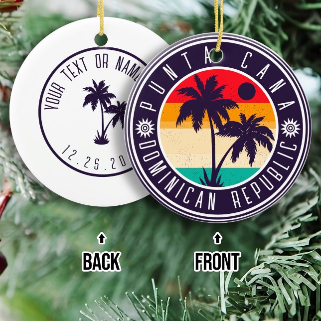 Punta Cana Dominican Retro Palm Trees Family Ceramic Ornament (Creator Uploaded)