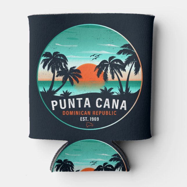 Punta Cana Dominican Retro Sunset Souvenir 80s Can Cooler (Front)