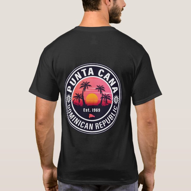Punta Cana Dominican Retro Sunset Souvenirs 60s T-Shirt (Back)