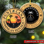 Punta Cana Dominican Travel Family Vacation Sunset Ceramic Ornament<br><div class="desc">Punta Cana Dominican Republic Tropical Retro Sunset design. Indulge in the nostalgia of Punta Cana with our vintage souvenir, designed specifically for seaside vacationers. Reminiscent of a bygone era, this design encapsulates the tranquillity and beauty of the cove, serving as a delightful reminder of your beachside getaway. You can customise...</div>
