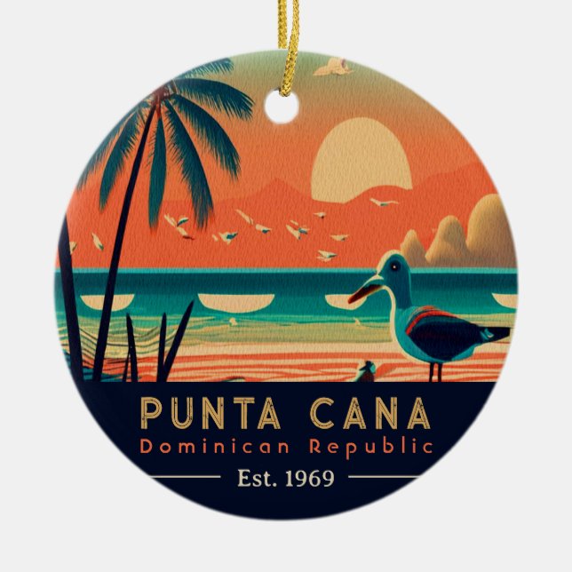 Punta Cana DR Retro Sunset Souvenirs 1960s Ceramic Ornament (Front)