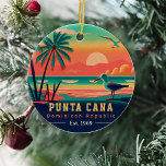 Punta Cana DR Retro Sunset Souvenirs 1960s Ceramic Ornament<br><div class="desc">Punta Cana Dominican Republic Tropical Retro Sunset design. Indulge in the nostalgia of Punta Cana with our vintage souvenir, designed specifically for seaside vacationers. Reminiscent of a bygone era, this design encapsulates the tranquillity and beauty of the cove, serving as a delightful reminder of your beachside getaway. You can customise...</div>