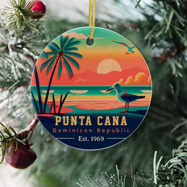 Punta Cana DR Retro Sunset Souvenirs 1960s Ceramic Ornament (Creator Uploaded)