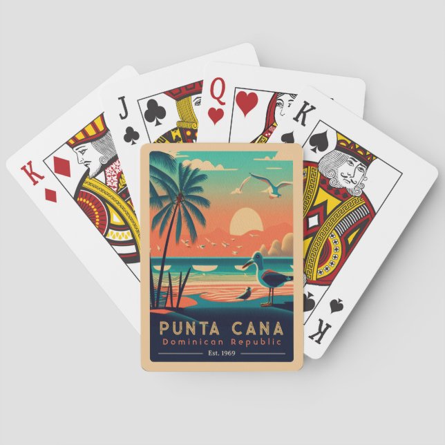 Punta Cana DR Retro Sunset Souvenirs 1960s Playing Cards (Back)