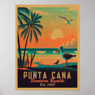 Punta Cana DR Retro Sunset Souvenirs 1960s Poster