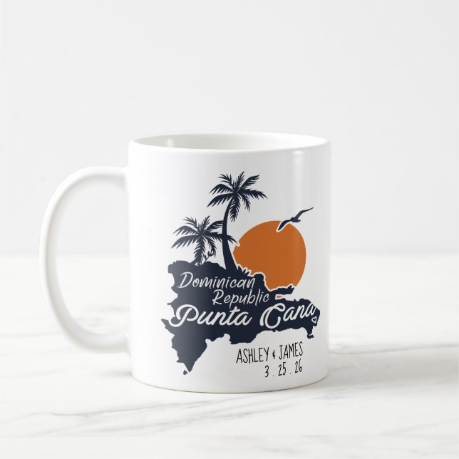 Punta Cana Navy Retro Sunset Custom Wedding Coffee Mug (Left)