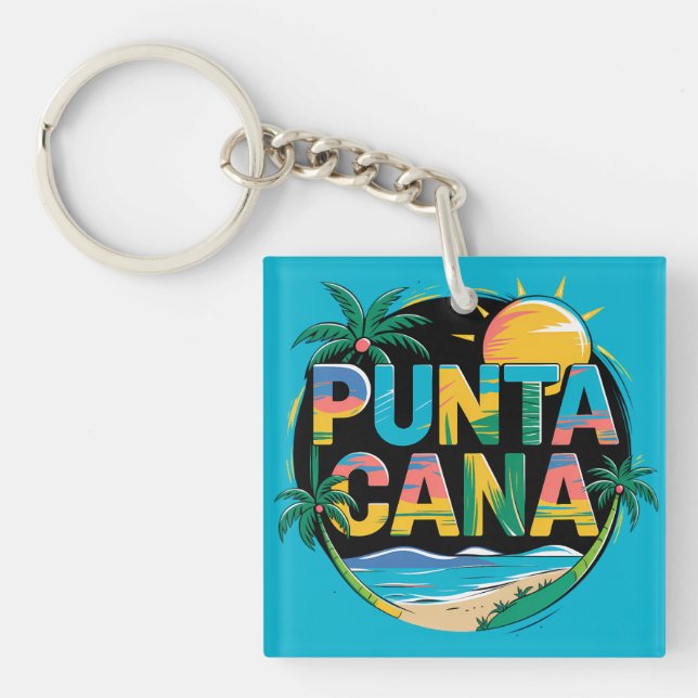 Punta Cana Sunset Colourful Travel Art Emblem Key Ring (Front)