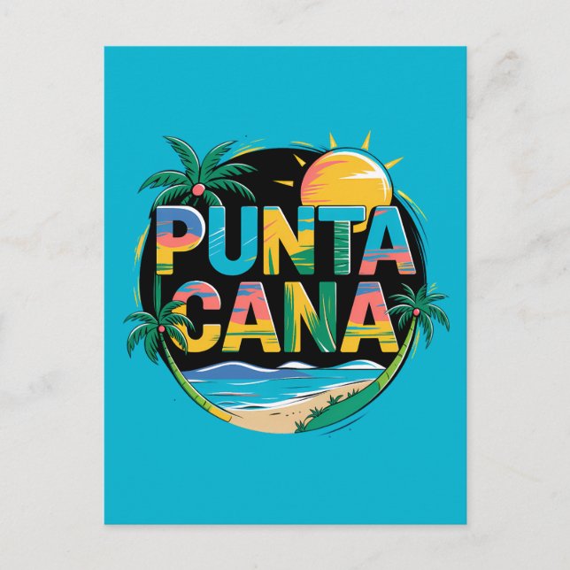 Punta Cana Sunset Colourful Travel Art Emblem Postcard (Front)