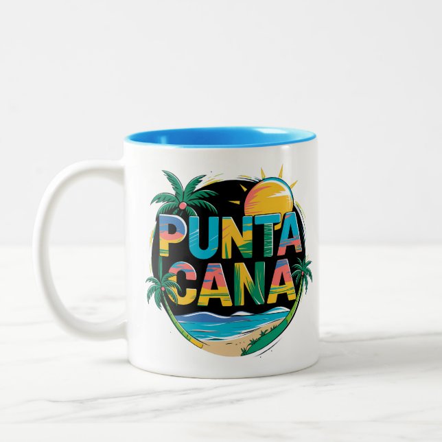 Punta Cana Sunset Colourful Travel Art Emblem Two-Tone Coffee Mug (Left)