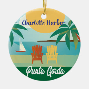 Punta Gorda, Charlotte Harbor Florida Illustration Ceramic Ornament