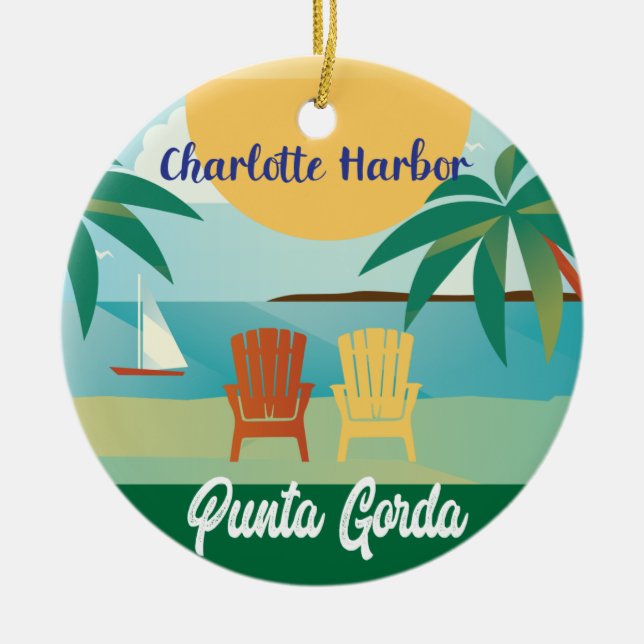 Punta Gorda, Charlotte Harbour Florida Illustratio Ceramic Ornament (Front)
