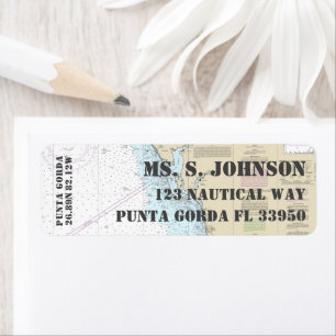 Punta Gorda FL Home Port Nautical Navigation Chart Return Address Label