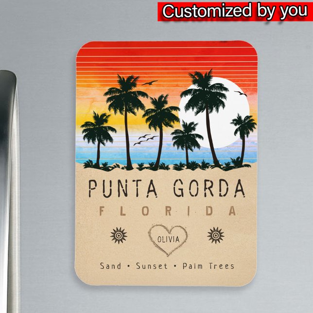 Punta Gorda Florida Retro Sunset Palm tree 1960s Magnet (Creator Uploaded)