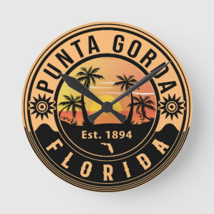Punta Gorda Florida Retro Sunset Souvenirs 60s Round Clock
