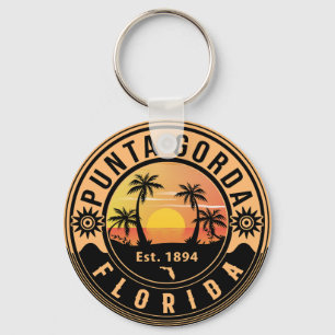 Punta Gorda Florida Retro Sunset Souvenirs Key Ring