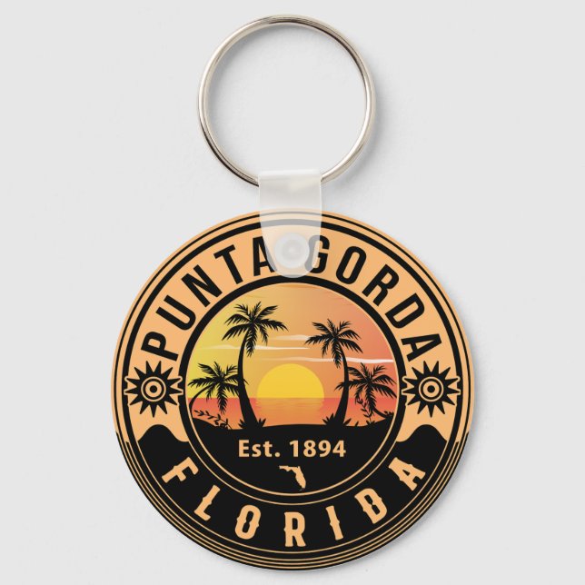 Punta Gorda Florida Retro Sunset Souvenirs Key Ring (Front)