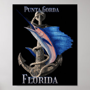 Punta Gorda Florida Swordfish Marlin Ocean Fishing Poster