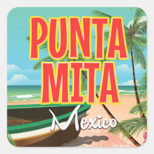 Punta Mita Mexican beach Travel poster. Square Sticker