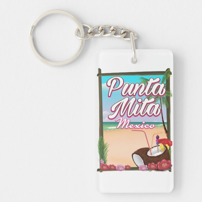 Punta Mita, Mexico Beach travel poster Key Ring (Front)