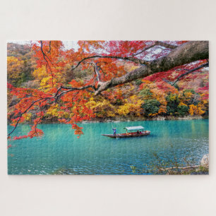 Punting On River In Fall Kyoto Japan Travel Jigsaw Puzzle