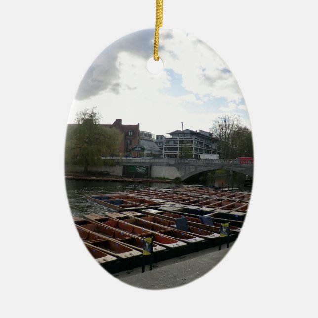 Punts on the River Cam in Cambridge Ceramic Ornament (Front)