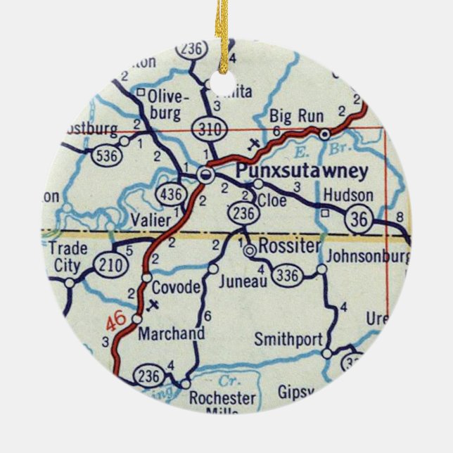 Punxsutawney Map Ceramic Ornament (Back)