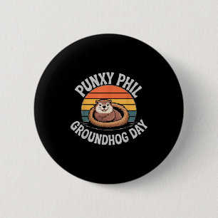 Punxy Phils Cute Groundhog Day February 2nd Shadow 6 Cm Round Badge
