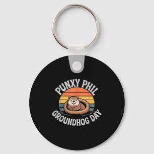 Punxy Phils Cute Groundhog Day February 2nd Shadow Key Ring