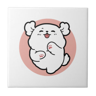 Pup a Hello! – Happy White Dog Cartoon Design Ceramic Tile