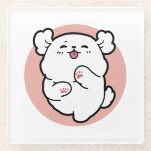 Pup a Hello! – Happy White Dog Cartoon Design Glass Coaster