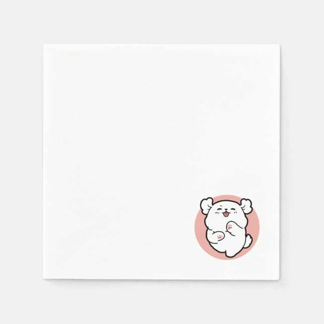 Pup a Hello! – Happy White Dog Cartoon Design Napkin (Front)