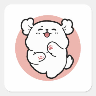 Pup a Hello! – Happy White Dog Cartoon Design Square Sticker
